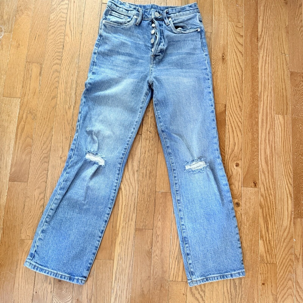 Blank NYC The Baxter Ribcage Straight Leg Jeans Size 25 Distressed Button Fly